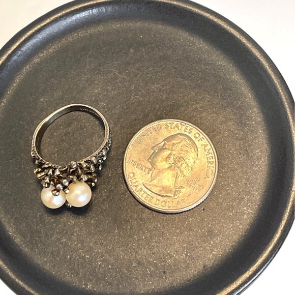Sterling Silver Gold Plate Joseph Esposito Birds Nest Ring Duo Pearl Sz 6.5 VTG - Picture 13 of 14